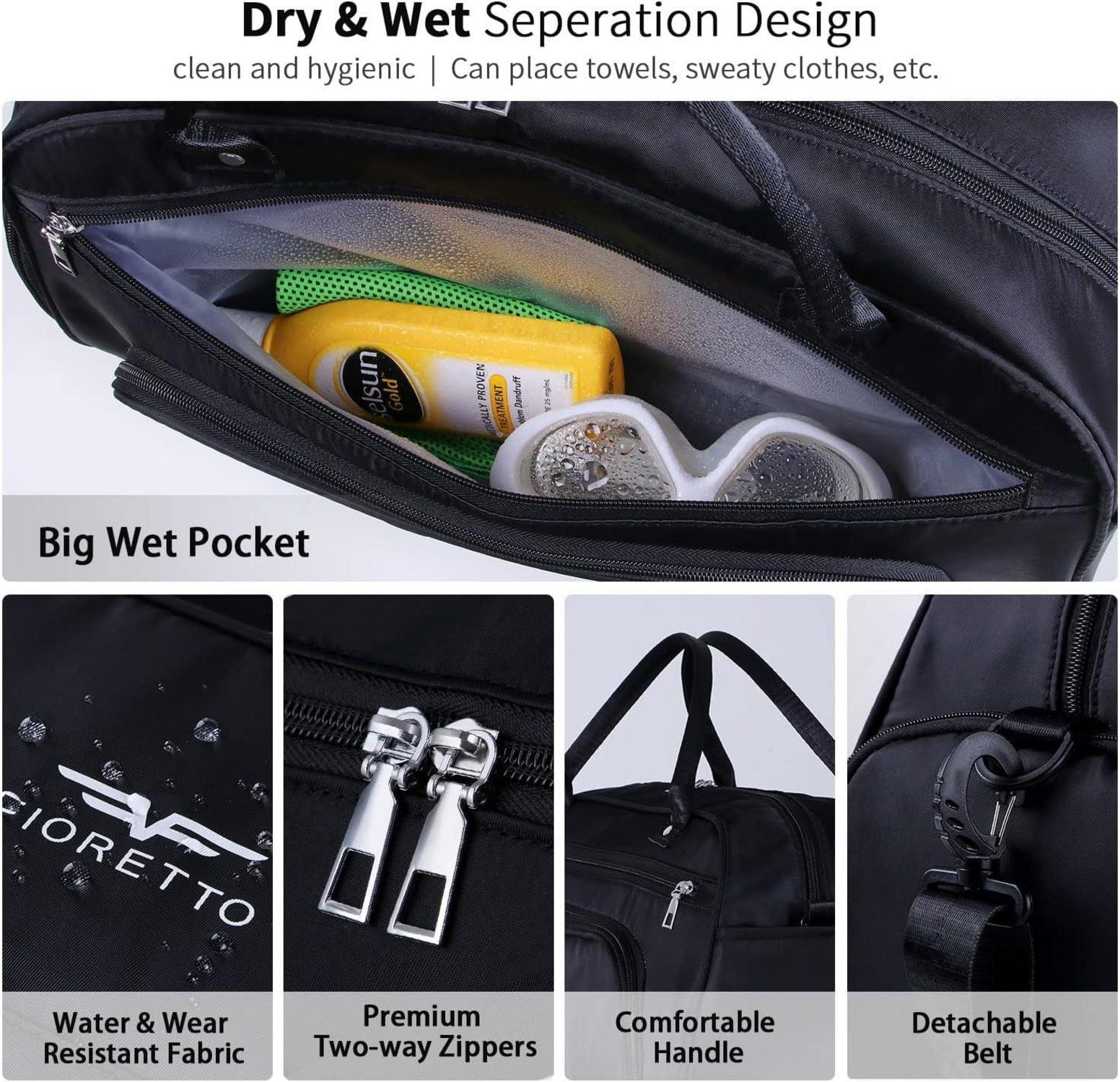 Fioretto 30L Sport Reise Gym Tasche mit Schuhfach Nassfach Schwarz