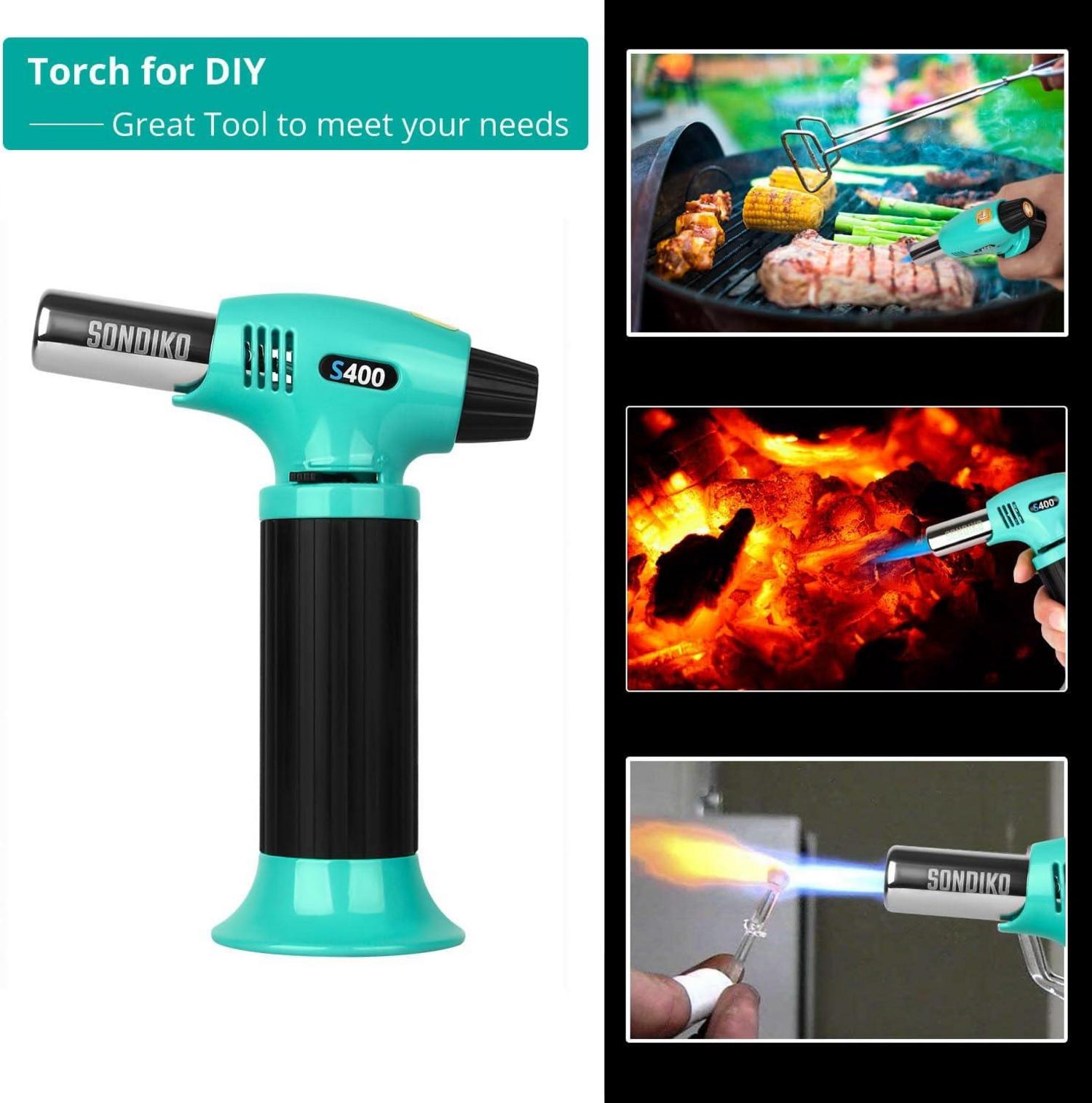 Sondiko Küchenbrenner Flambierbrenner Nachfüllbar Crème Brulée Brenner Sicherheitsschloss Küche Home Desserts DIY