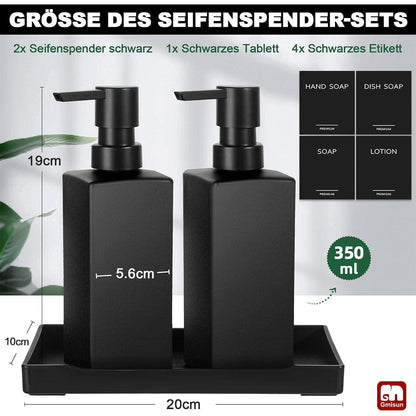 Moderner Seifenspender Set Schwarz Glas mit Tablett