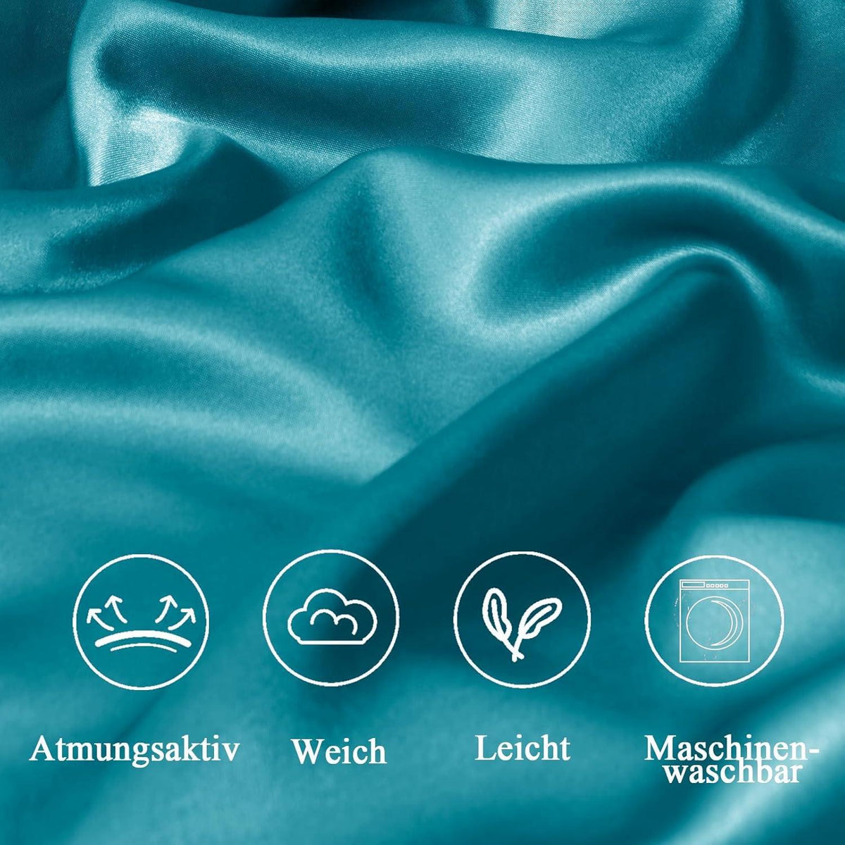 Satin Kissenbezug 65x65 Petrol - Seidenweicher Pflege für Haar & Haut