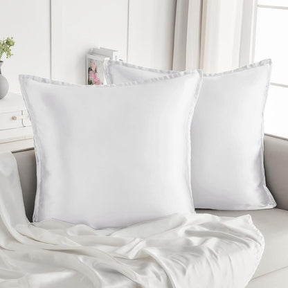 Satin Kissenbezug 60x60 Weiß 2er-Set mit Haargummis & Reißverschluss