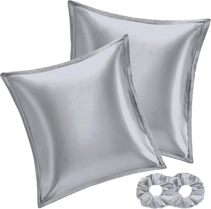 Satin Kissenbezug 60x60 Grau Haarschonend 2er Set