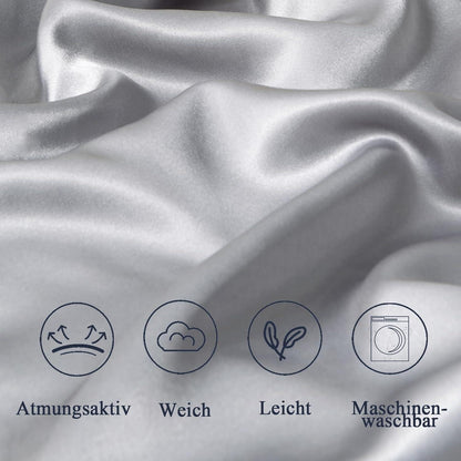 Satin Kissenbezug 60x60 Grau 2er Set mit Haargummis & Reißverschluss