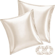 Satin Kissenbezug 60x60 Beige 2er Set mit Haargummis