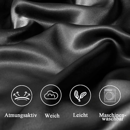 Satin Kissenbezüge 60x60 Schwarz 2er Set Haargummis Reißverschluss