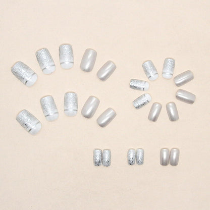 24 Stück Nägel zum Aufkleben Silber Glänzend French Press on Nails