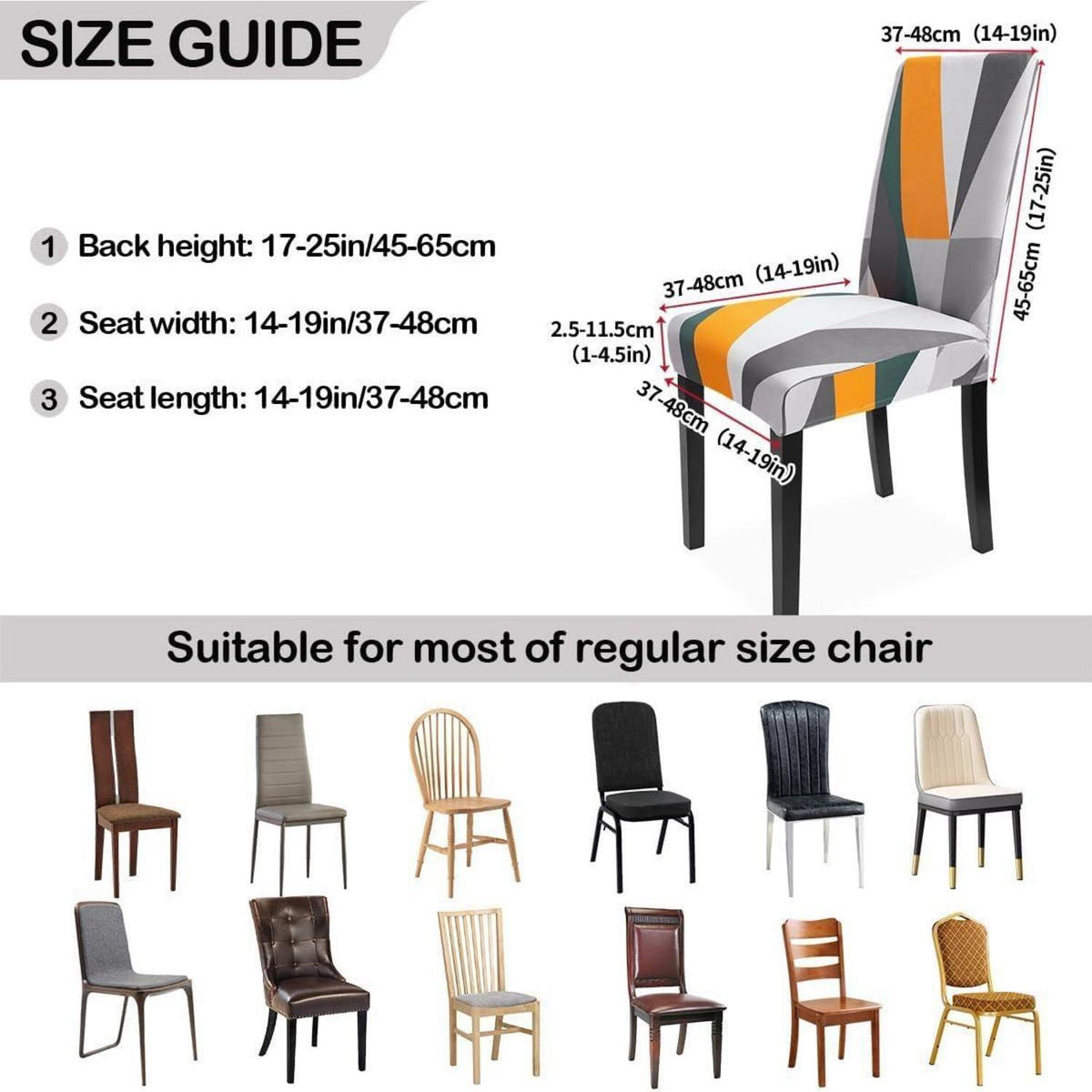 Stretch Stuhlhussen 6er Set – Geometrisches Orange-Weiß Muster