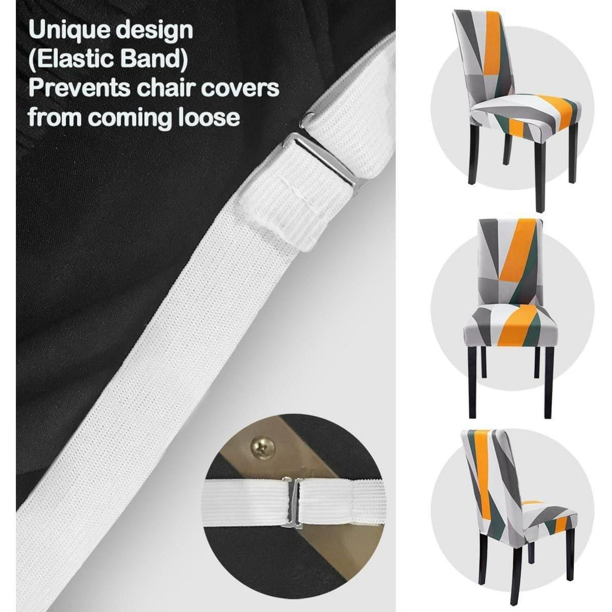 Stretch Stuhlhussen 6er Set – Geometrisches Orange-Weiß Muster