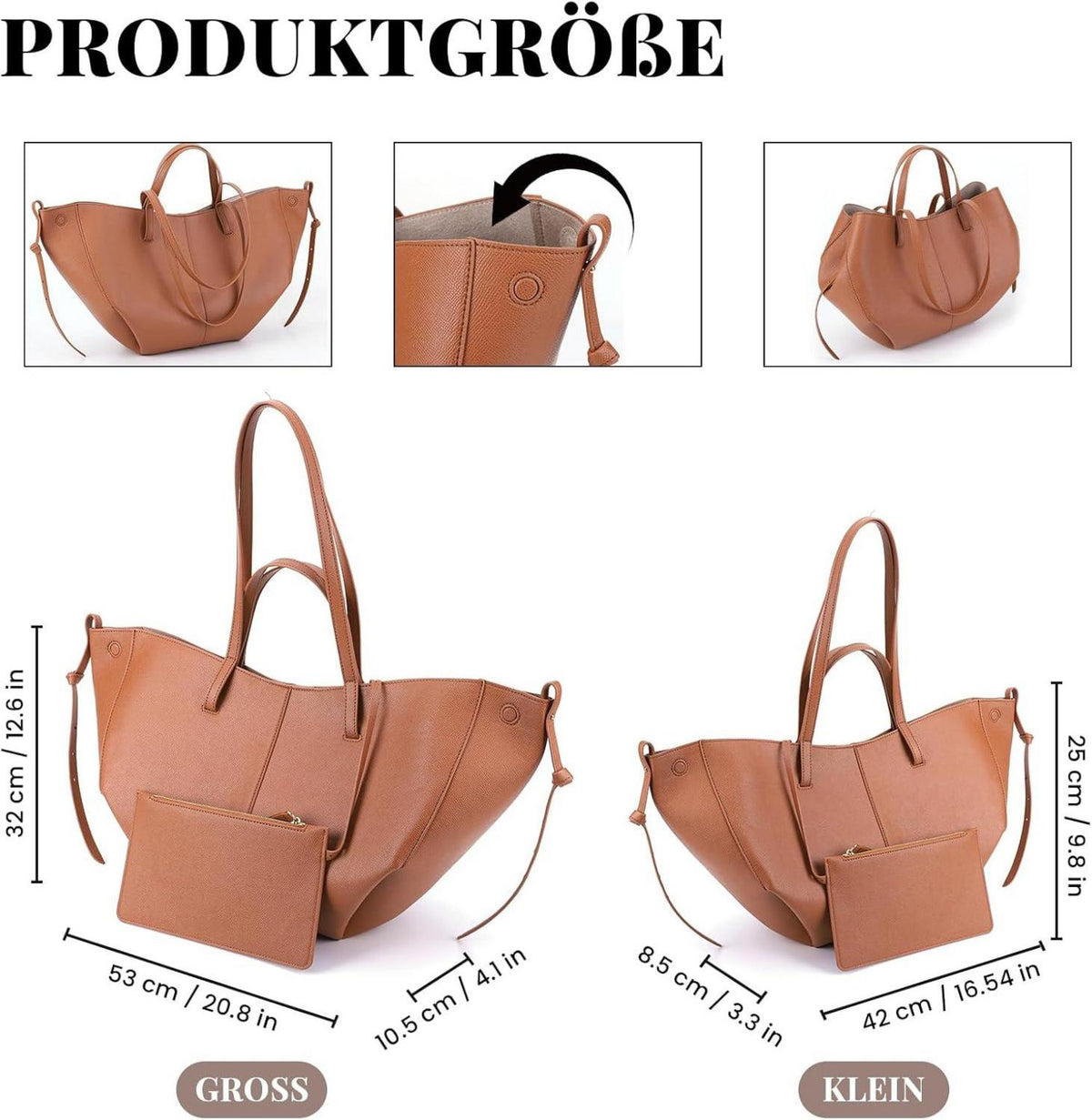 Tote Bag Kunstleder Damen Groß Elegante Schultertasche Braun