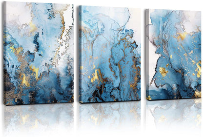 Abstrakte Leinwandbilder Blau Gold Wohnzimmer Schlafzimmer 40 x 30 cm