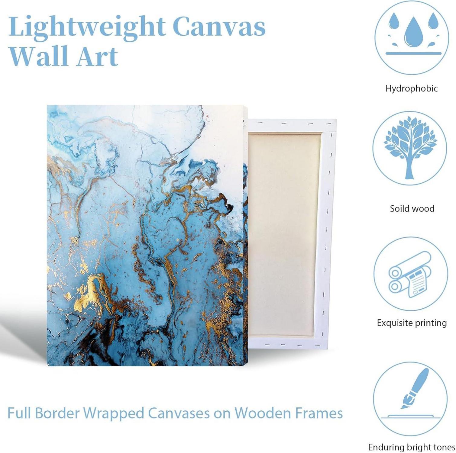 Abstrakte Leinwandbilder Blau Gold Wohnzimmer Schlafzimmer 40 x 30 cm