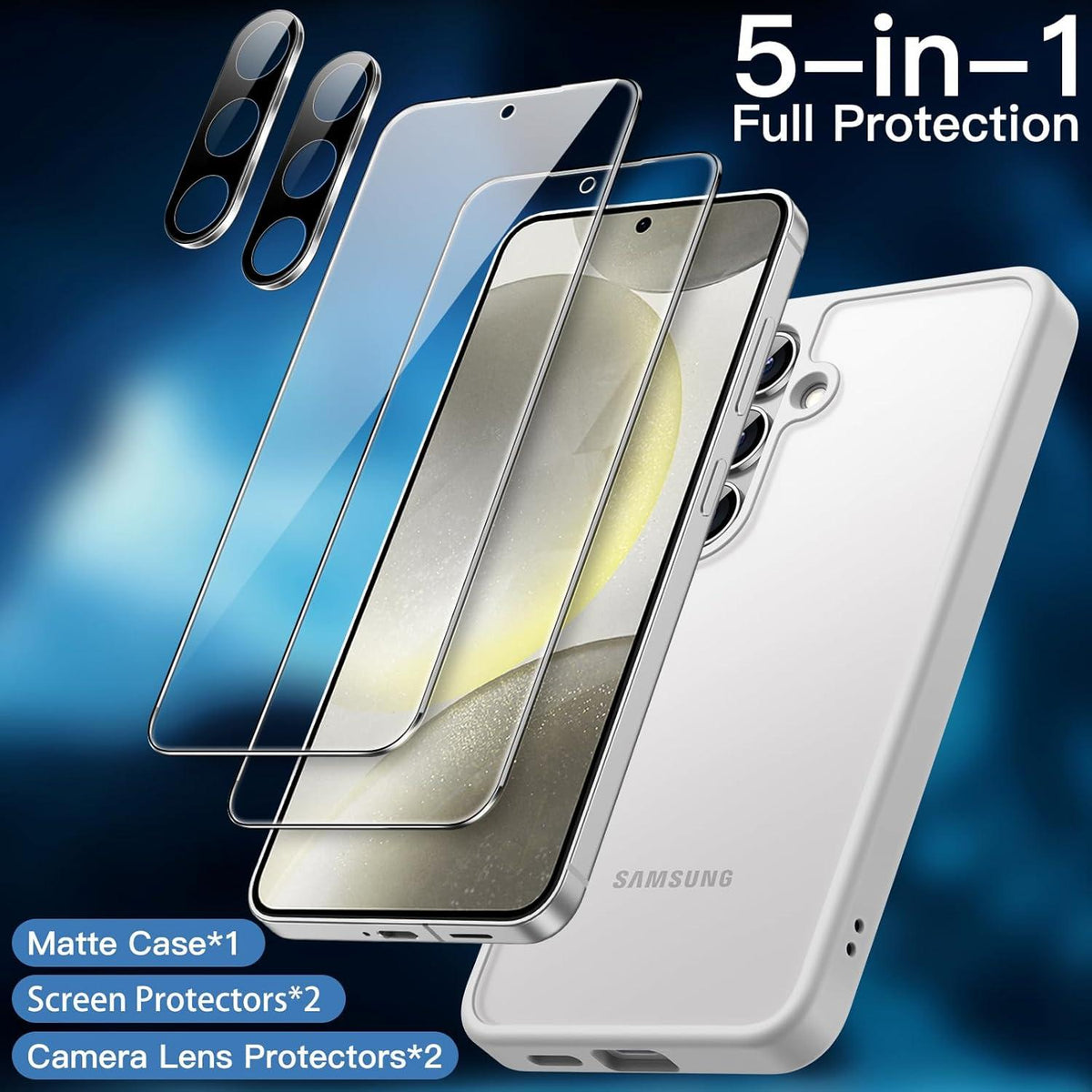 Hülle Samsung Galaxy S24 5G 5 in 1 Schutzfolie Gehärtet Glas