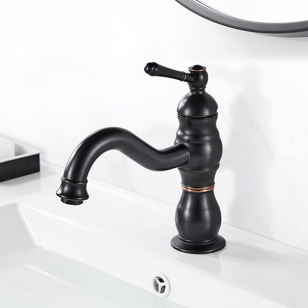 Retro Waschtischarmatur Schwarz Matt 360° Drehbar