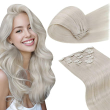 Blond Clip in Haarverlängerung Echthaar 60cm Platinblond
