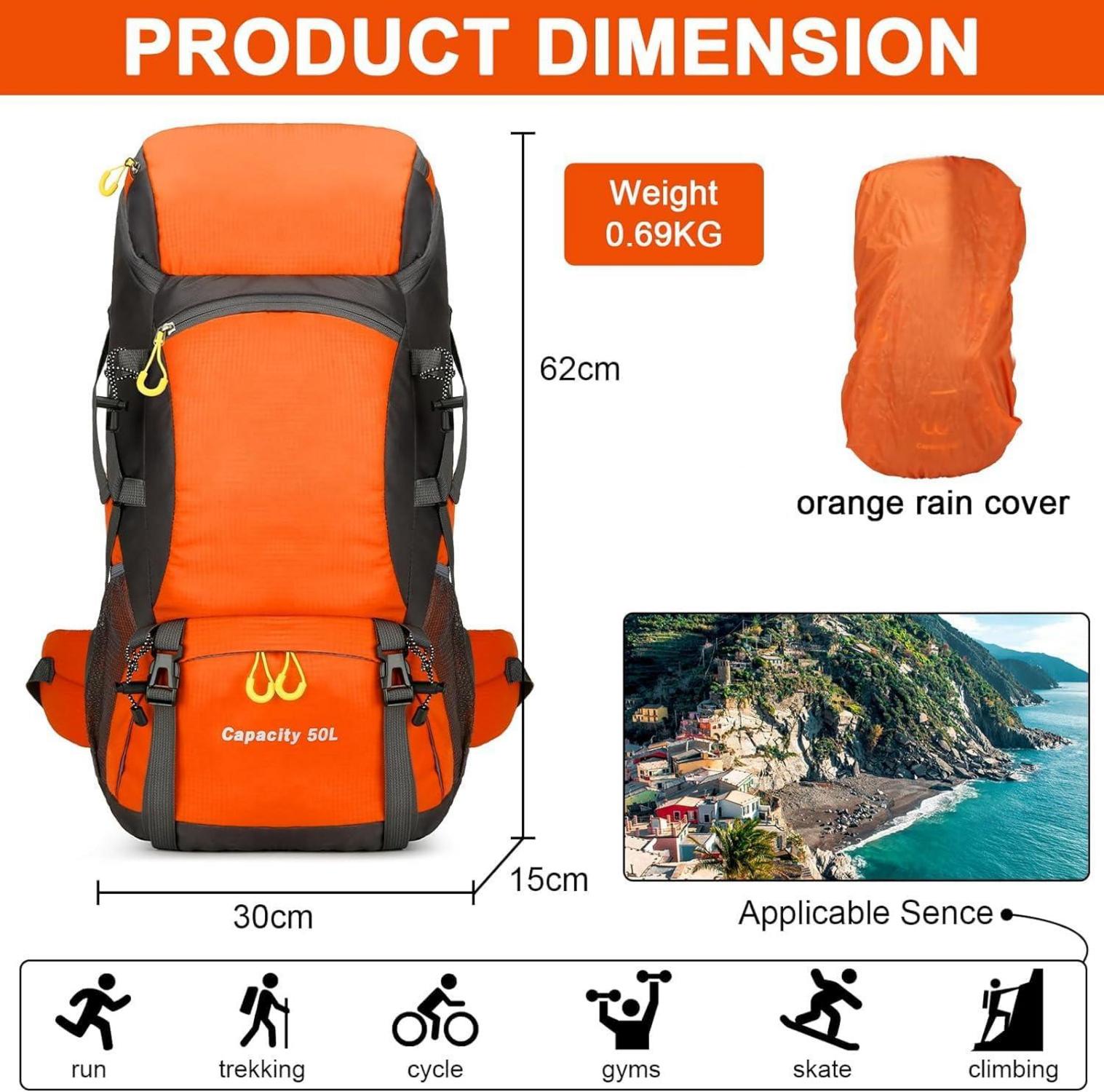 Jianyana Wanderrucksack 50L Trekkingrucksack Regenhülle