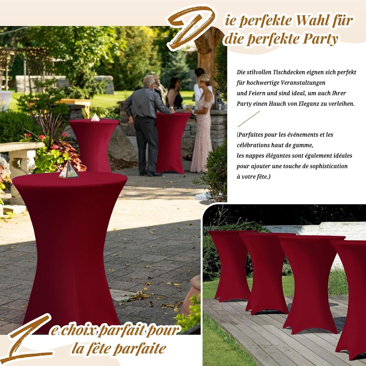 Stretch Stehtisch Husse 3er-Set Burgunder Rot Ø80-85cm Spandex Tischdecke