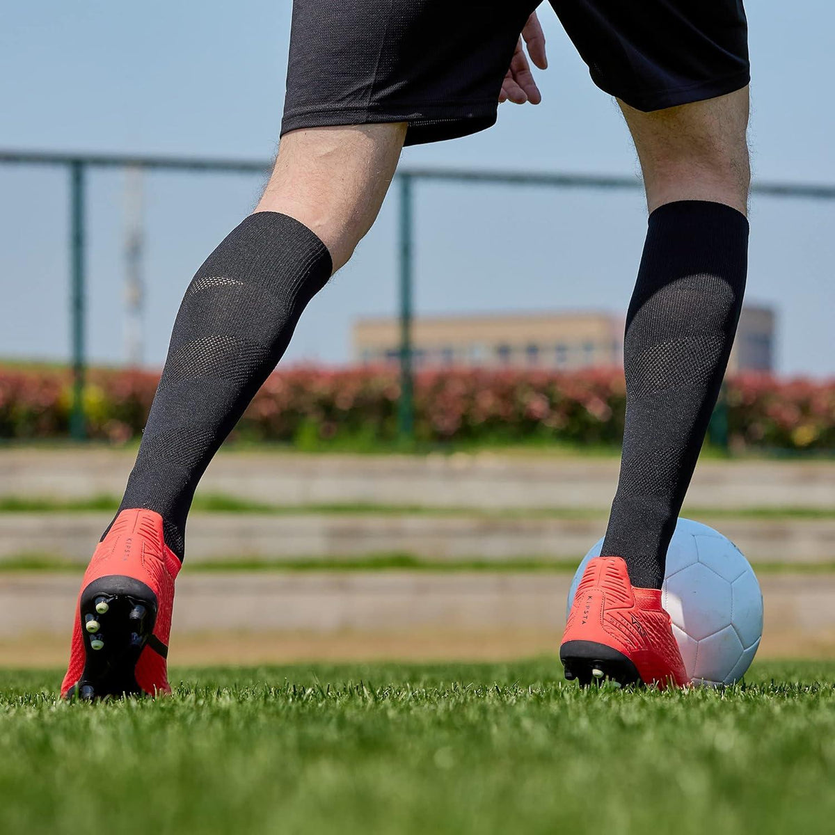 Kinder Herren Fußballsocken Stutzen Stegstrümpfe Sleeve Schwarz Rot 2 Paar M