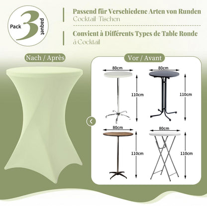 3er-Set Stretch Tischdecken Salbeigrün Ø 80-85 cm für Stehtische