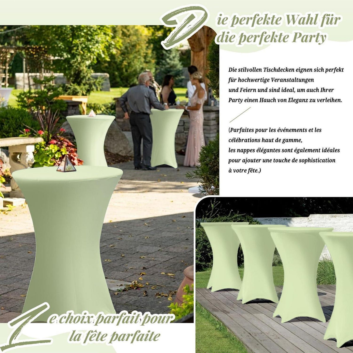 3er-Set Stretch Tischdecken Salbeigrün Ø 80-85 cm für Stehtische
