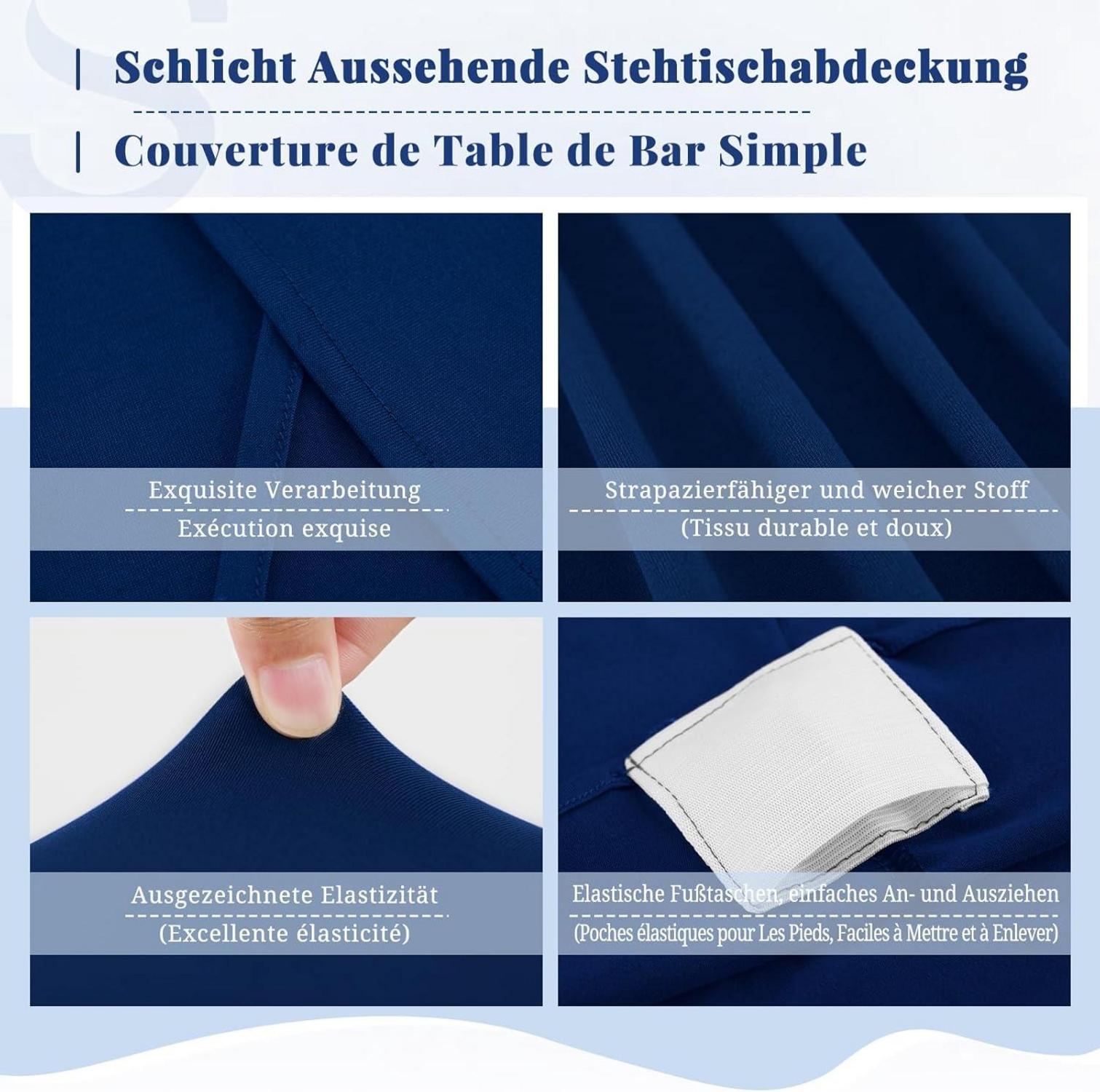 3er-Set Stretch Stehtisch Husse Dunkelblau Ø80-85 cm Spandex
