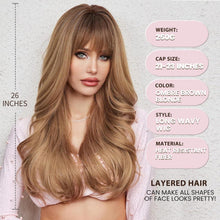 Ombre Blond Braun Lockenperücke mit Pony – Lang & Hitzebeständig