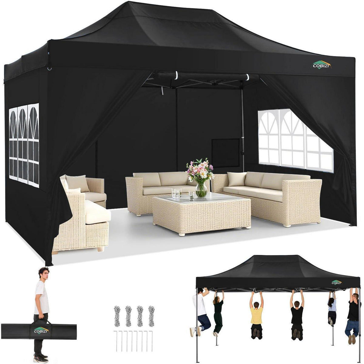 Faltpavillon 3x4.5m, Wasserdicht & Stabil – Gartenpavillon mit Seitenteilen