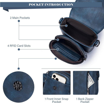 Damen Handytasche RFID Umhängetasche Leder Schwarz