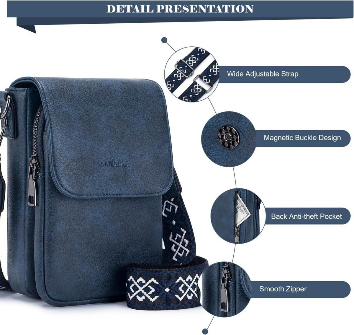 Damen Handytasche RFID Umhängetasche Leder Schwarz