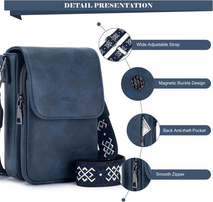 Damen Handytasche RFID Umhängetasche Leder Schwarz