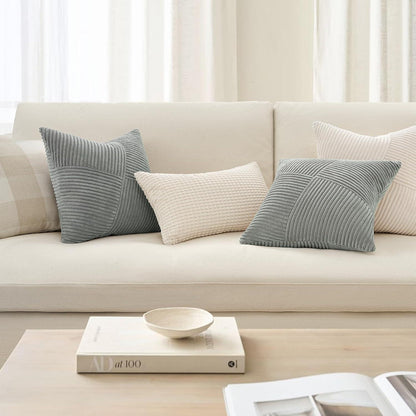 Kissenbezug 40x40 Grau Kordsamt Windmühle Patchwork Zierkissen Sofa