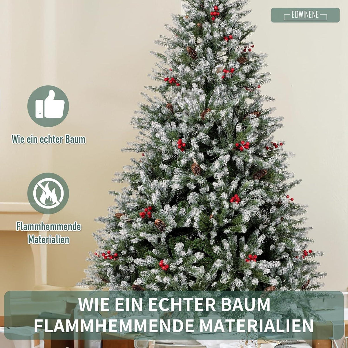 Künstlicher Weihnachtsbaum 120cm mit Tannenzapfen und Beeren