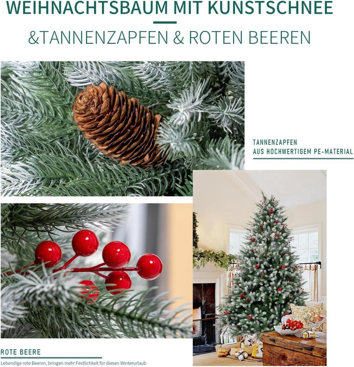 Künstlicher Weihnachtsbaum 120cm PE/PVC Tannenzapfen Beeren