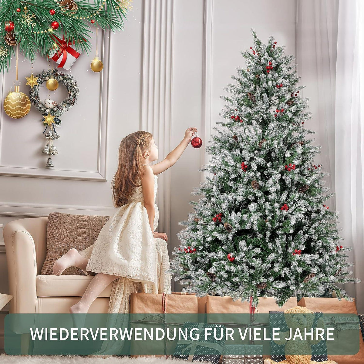 Künstlicher Weihnachtsbaum 120cm Premium PE/PVC Tannenzapfen Rotbeer Festlicher