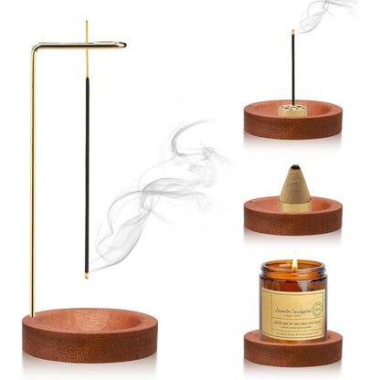 2-in-1 Räucherstäbchenhalter Holz, Modernes Design, Rotbraun