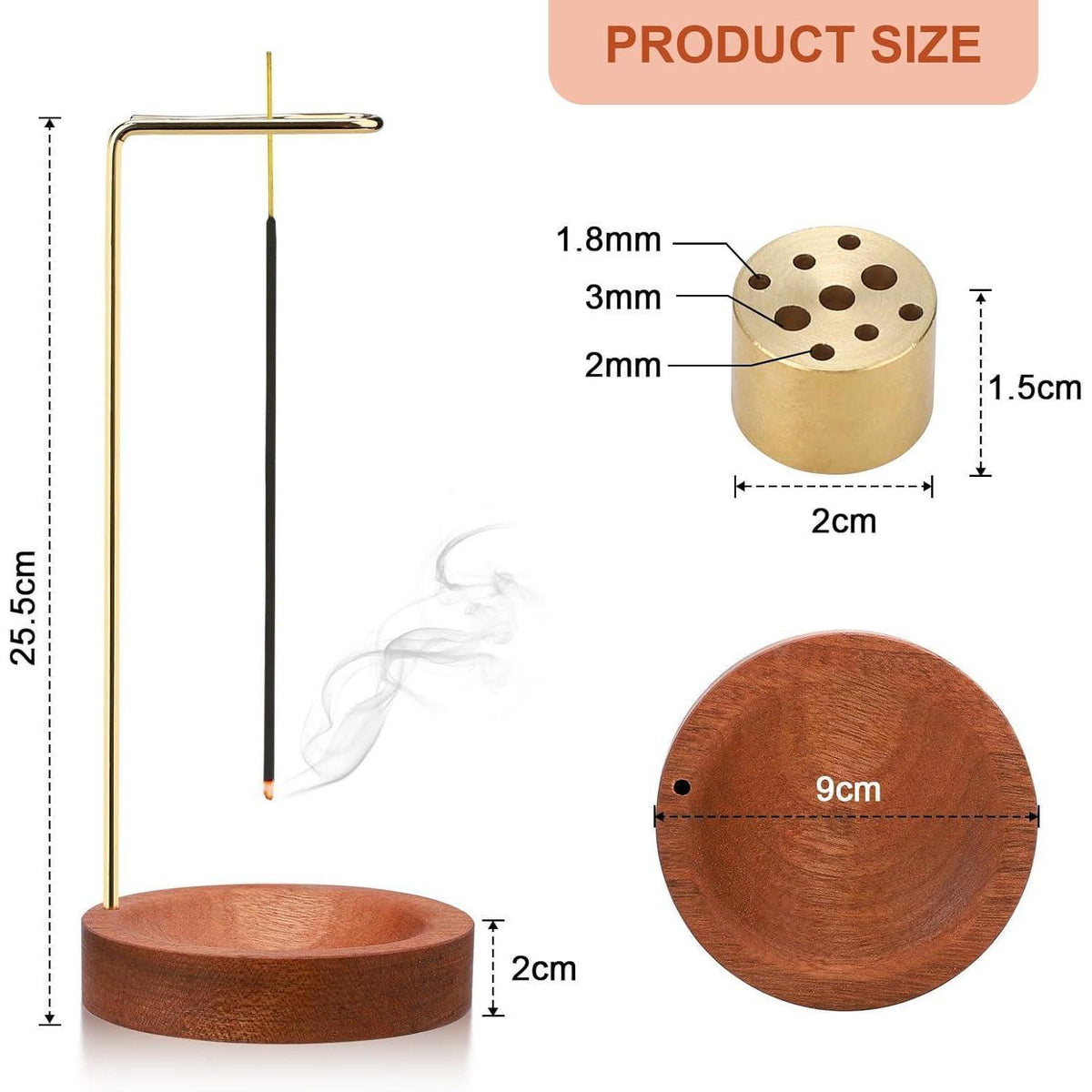 2-in-1 Räucherstäbchenhalter Holz, Modernes Design, Rotbraun