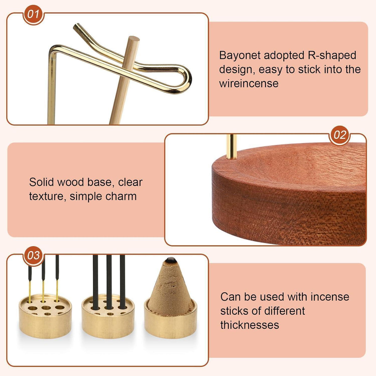 2-in-1 Räucherstäbchenhalter Holz, Modernes Design, Rotbraun