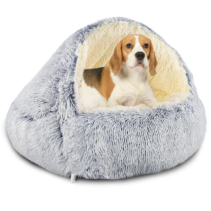 Hundehöhle mit Kapuze & Stützen – Grau, 60cm – Kuschelbett