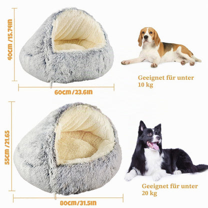 Hundehöhle mit Kapuze & Stützen – Grau, 60cm – Kuschelbett