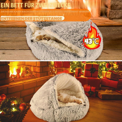 Hundehöhle mit Kapuze & Stützen – Grau, 60cm – Kuschelbett