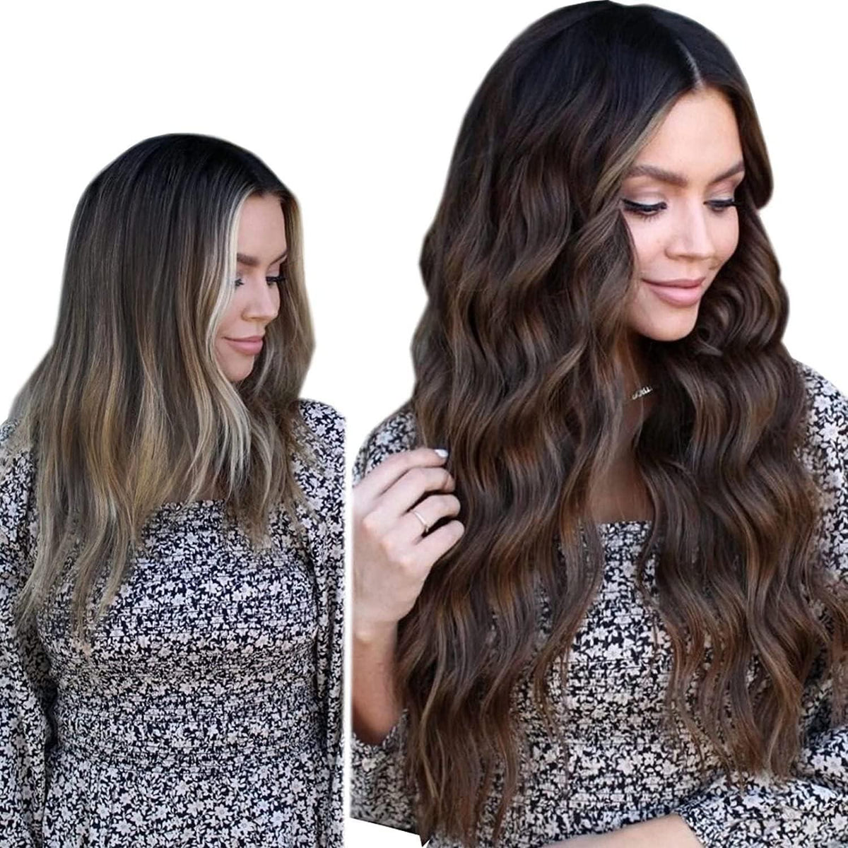 Echthaar Draht Extensions Braun Ombre 35cm #2/8/2