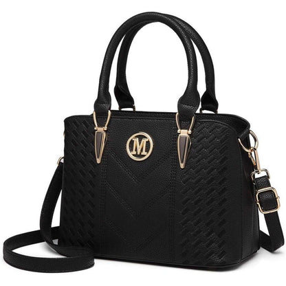 Damen Handtasche mittelgroß mit Lychee Muster und mehreren Innentaschen Schwarz