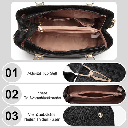 Damen Handtasche mittelgroß mit Lychee Muster und mehreren Innentaschen Schwarz