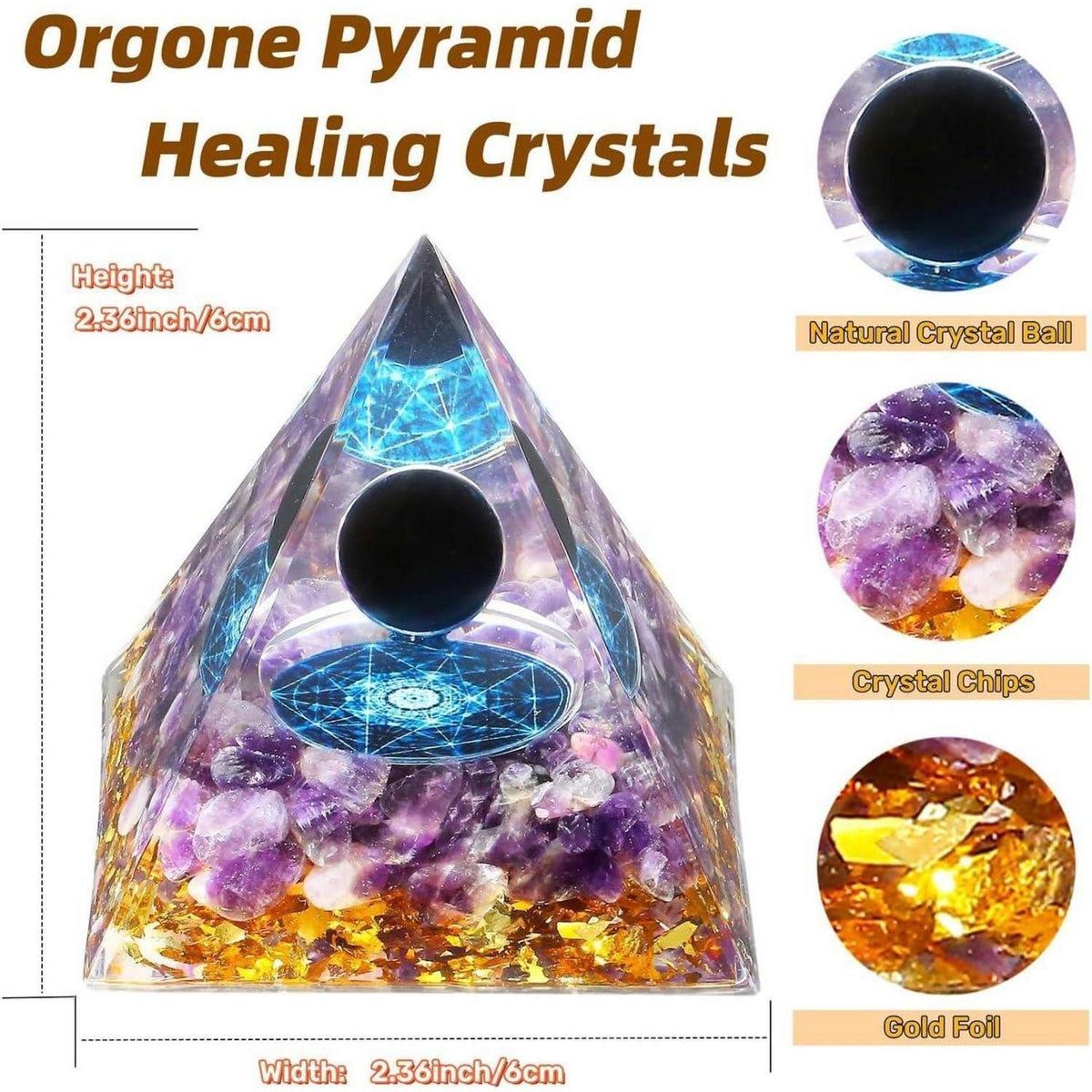 Heilkristall Pyramide Obsidian Amethyst 2.4 Zoll