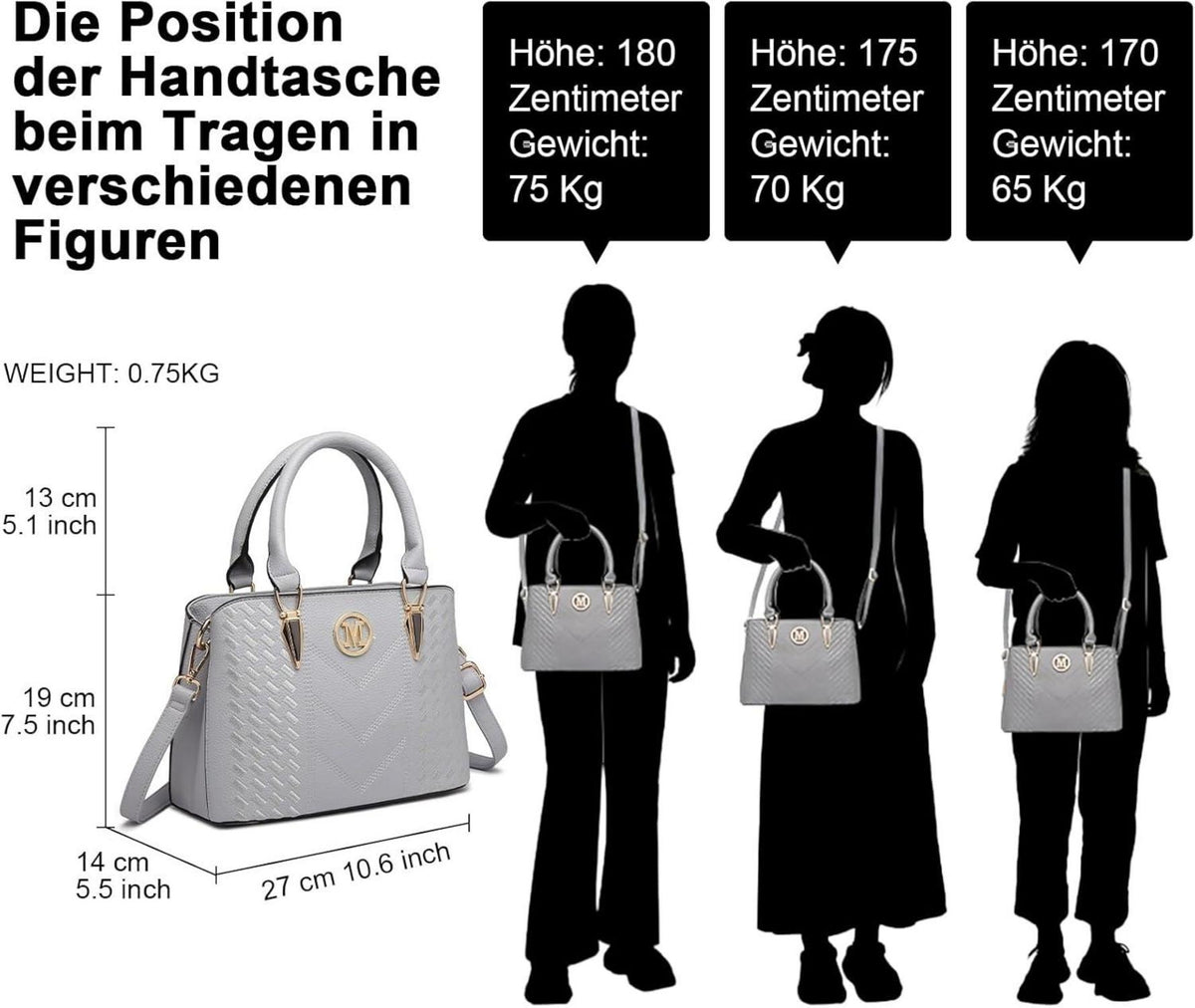 Miss Lulu Damen Handtasche Schwarz PU-Leder Umhängetasche