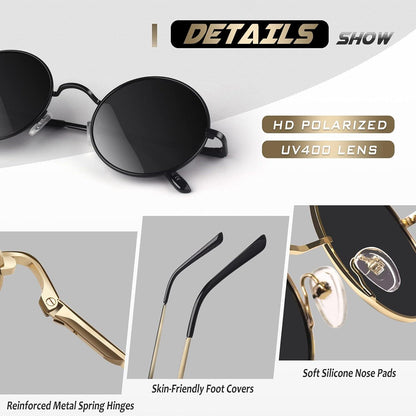 CGID Retro Runde Polarisierte Sonnenbrille UV400 Schutz Metallrahmen