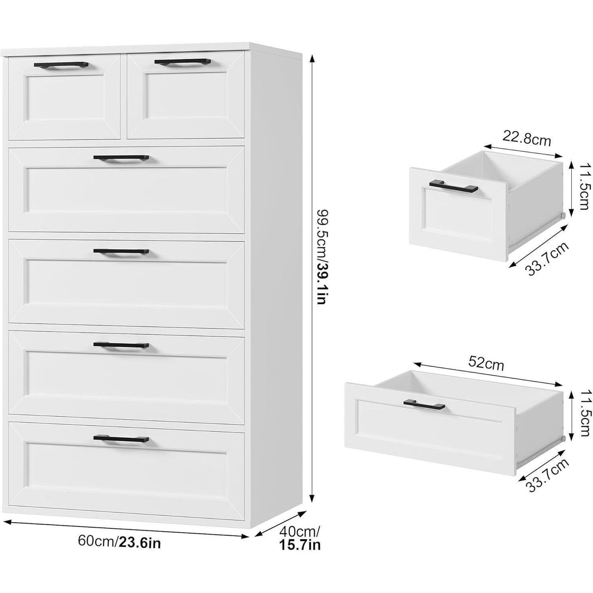 Weiße Kommode mit 6 Schubladen – Schlafzimmer Sideboard Holz Modern