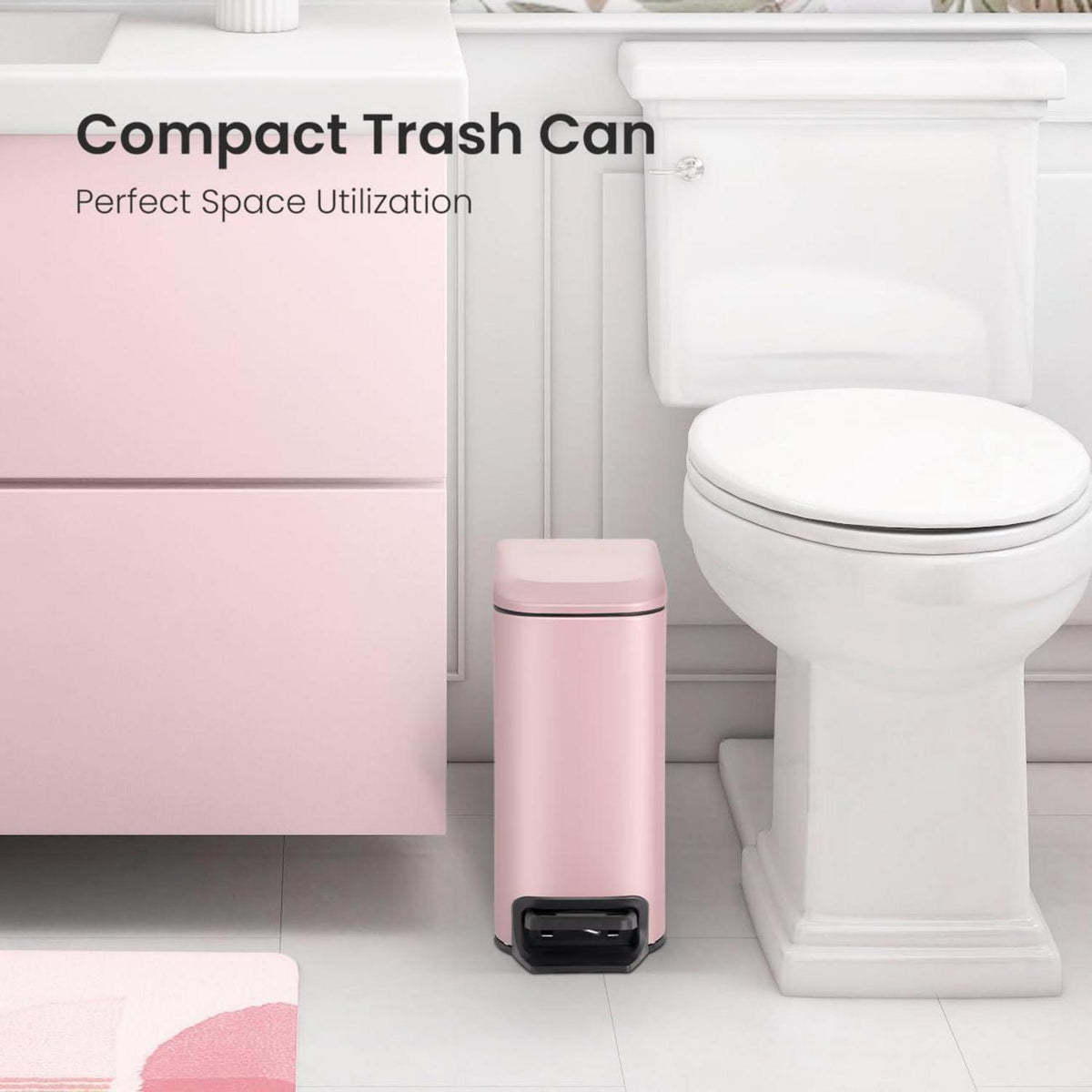 Edelstahl Badezimmer Mülleimer mit Deckel & Tretpedal Rosa