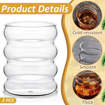 Gerippte Trinkgläser mit Glasstrohhalmen 2er Set 530ml