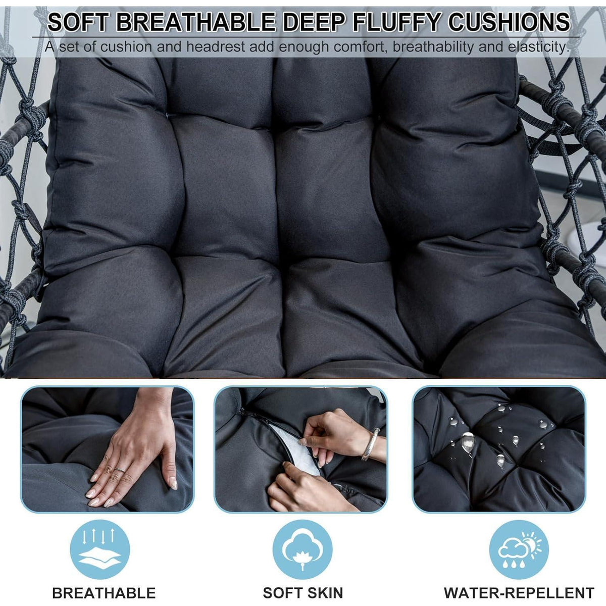 Hängesessel Polyrattan Outdoor Indoor mit Gestell & Kissen