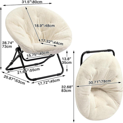 Klappbarer Rundsessel mit Kunstfell – Beige, Wohnzimmer & Schlafzimmer